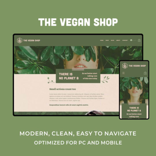 The Vegan Shop es la plantilla web e-commerce para Wix perfecta para tiendas sostenibles y eco friendly.