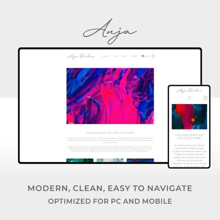 Anja es la plantilla web e-commerce para Wix perfecta para artistas y fotógrafos.