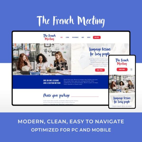 The French Meeting es la plantilla web para Wix perfecta para profesores de idiomas y clases online.