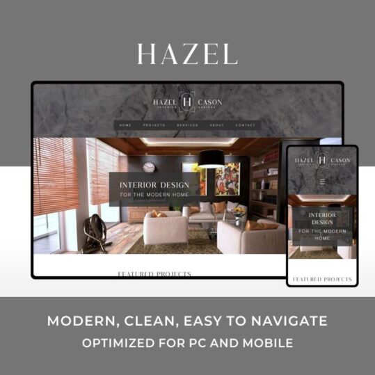 Hazel es la plantilla web para Wix perfecta para diseñadores de interiores y asesores inmobiliarios.