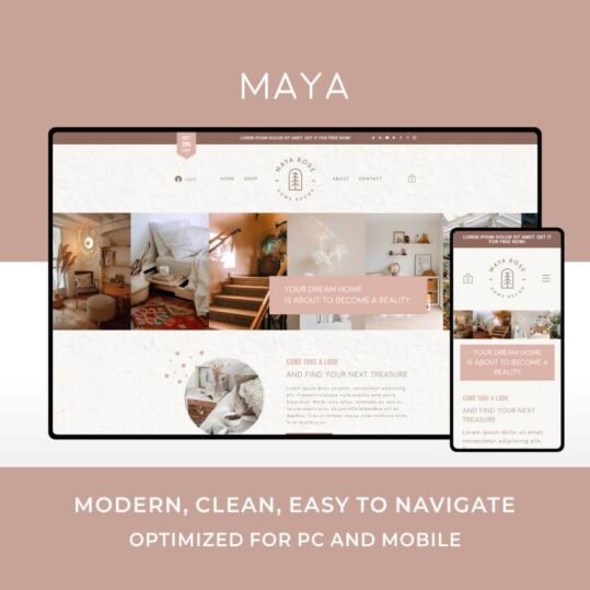 Maya es la plantilla web e-commerce para Wix perfecta para tiendas de decoración e interiorismo.
