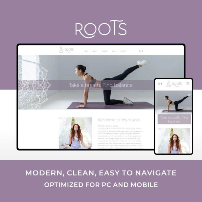 Roots es la plantilla web para Wix perfecta para profesores de yoga y otros negocios de servicios.
