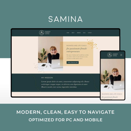 Samina es la plantilla web para Wix perfecta para coaches y profesionales freelance.