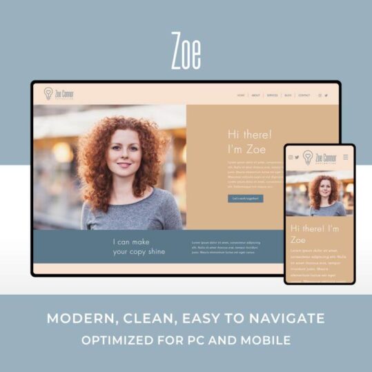 Zoe es la plantilla web para Wix perfecta para copywriters y profesionales freelance.