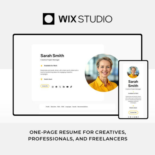 One-Page Resume - Wix Studio Website Template Design for Professionals and Freelancers